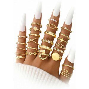 24-60 Pcs Gold Stackable Rings for Women, Knuckle Rings Chunky Gold Ring Set Dai